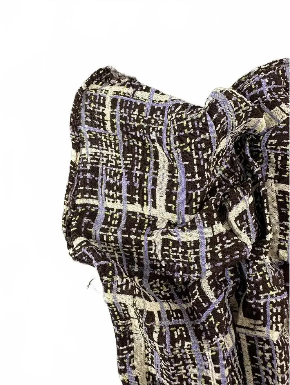 Plaid Scarf Brown‎ Purple Lightweight Crinkled Fabric Accessory